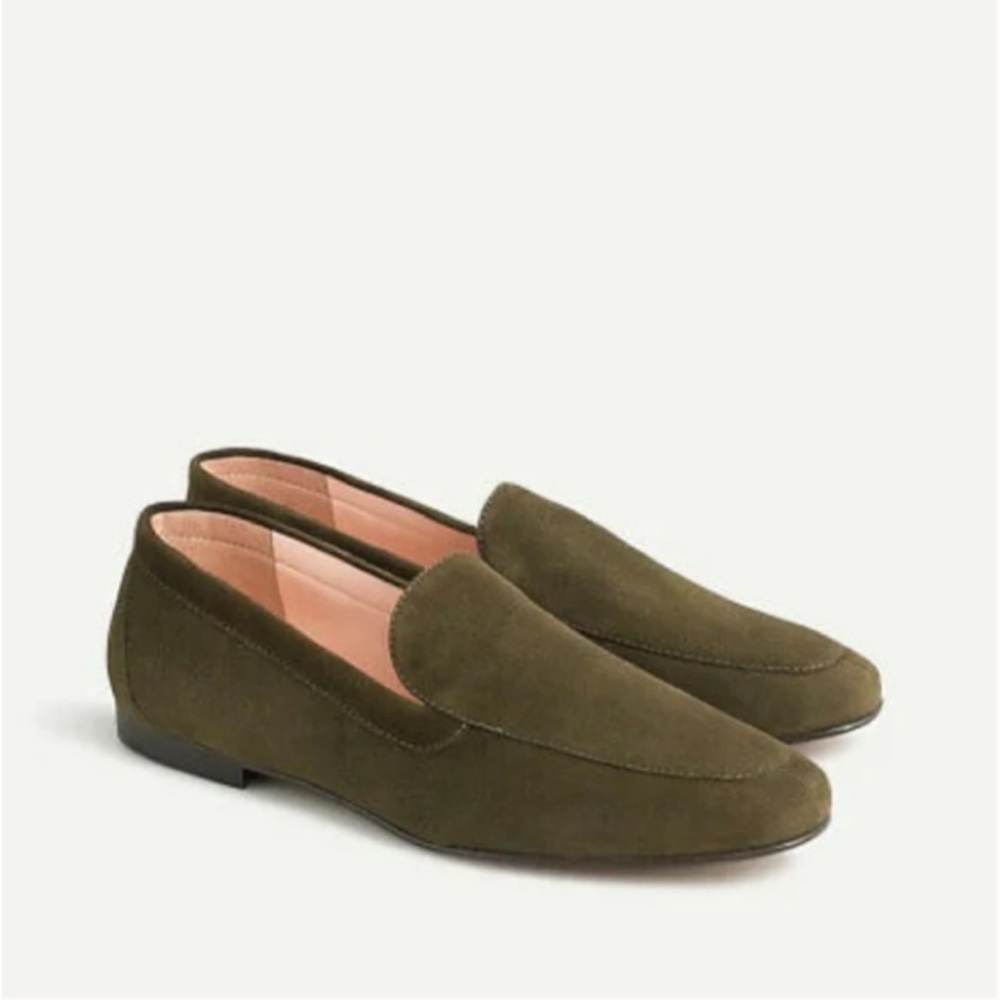 J.Crew Cecile Smoking Slippers in Olive Suede